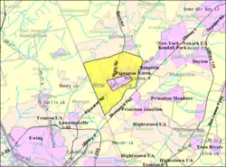 Census Bureau map of the former Princeton Township (and enclaved Borough in pink), New Jersey
Interactive map of Princeton, New Jersey