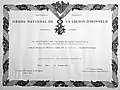Certificate for Major G M Reeves, a British recipient in 1958.