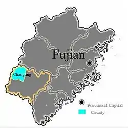 Location of Tingzhou fu in Fujian