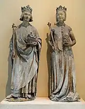 Gothic - Statues of Charles V and Joanna of Bourbon, probably from the east facade of the Louvre Castle, 14th century, stone with traces of polychrome