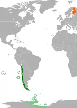 Map indicating locations of Chile and Finland
