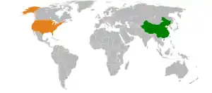 Map indicating locations of China and USA