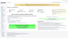 A screenshot of a webpage with a layout similar to Wikipedia's, but with a bright green banner imploring donations in the central bottom left.