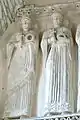 8th-century Lombard sculpture depicting female martyrs, based on a Byzantine model. Tempietto Longobardo, Cividale del Friuli