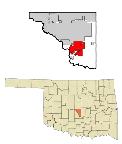 Location of Slaughterville in Cleveland County and Oklahoma