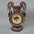 Clock, coloured glazes majolica, c.1870, Revivalist in style.