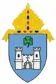 The arms of the Diocese of Fort Worth: The arms feature a castle, referencing the fort for which the city, Fort Worth, Texas, was named.