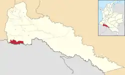 Location of the municipality and town of San Miguel in the Putumayo Department of Colombia.