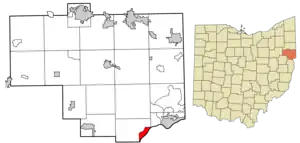 Location of Wellsville in Columbiana County and in the State of Ohio