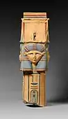 Column with Hathor-emblem capital and names of Nectanebo I on the shaft; 380–362 BC; limestone; height: 102&nbsp;cm, width: 34.3&nbsp;cm; Metropolitan Museum of Art