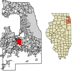 Location of Homer Glen in Will and Cook Counties, Illinois.