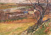 Village by a stream, ca. 1900