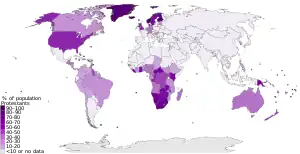 Countries by percentage of Protestants, 2010.