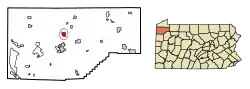 Location of Saegertown in Crawford County, Pennsylvania.