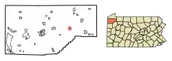 Location of Townville in Crawford County, Pennsylvania.