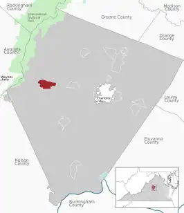 Location of the Crozet CDP within the Albemarle county