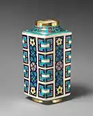 Cuboid vase; circa 1870; bone china; 20.8 × 10.2 × 10&nbsp;cm; Metropolitan Museum of Art (New York City)