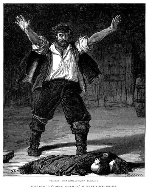Image 11Dan'l Druce, BlacksmithArtist: Francis S. Walker; Engraving: Brothers DalzielRestoration: Adam CuerdenHermann Vezin in the title role of Dan'l Druce, Blacksmith, an 1876 play by W. S. Gilbert. In the story, Druce begins as a miser and drunkard whose wife has left him. Two army deserters find shelter at his house, but they rob him and abandon a baby girl there. Many years later, Druce has become a blacksmith, and the two men return to try to claim the girl. The play was a success, running for about 100 performances and enjoying tours and several revivals.More selected pictures