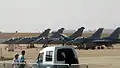 Two Dassault Rafale B, One Rafale C and two USAF F-16 C at Aero India 2013