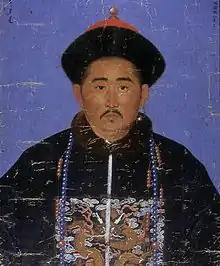 The Choros-Oirat Dawa (达瓦) in Qing costume, after the Dzungar-Qing War. Painting by Jean Denis Attiret