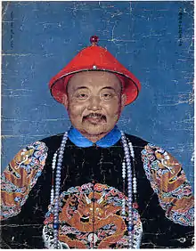 The Choros-Oirat leader Dawachi in Qing costume, after the Dzungar-Qing War. Painting by Jean Denis Attiret