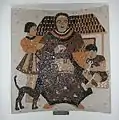 Mosaic commemorating the 1935 expansion illustrating the "ideal housewife" with two children, a house and a cat, by glass-artist Femmy Schilt-Geesink