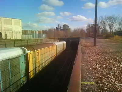 A train entering the tunnel