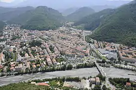 An aerial view of the centre from west to east