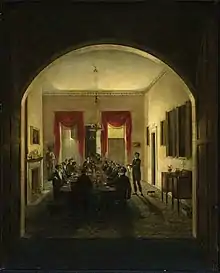 The Dinner Party, c. 1821, by Henry Sargent, displayed in the 1st  Boston Artists' Association exhibit, 1842