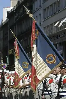 Current regimental flags of the 1st and 2nd Regiments of the Légion étrangère.