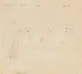 19th century drawing of Guru Arjan meeting Baba Buddha and Bhai Gurdas