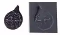 Drop-shaped (tanged) pendent seal and modern impression. Quadrupeds, not entirely reduced to geometric shapes, ca. 4500–3500 BC. Late Ubaid - Middle Gawra periods. Northern Mesopotamia