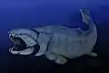 Dunkleosteus was a 10 m (33 ft) long toothless armored predatory Devonian placoderm fish.