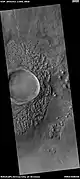 Crater, as seen by HiRISE under HiWish program. Ejecta seems to have partially eroded away.
