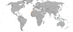 Map indicating locations of East Timor and Sahrawi Arab Democratic Republic