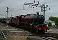 45699 Galatea arriving at Ely from Carnforth MPD with the Queen of Scots set of coaches in May 2013.