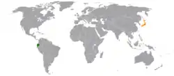 Map indicating locations of Ecuador and Japan