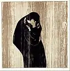 Kiss IV, 1902, woodcut print on wood, .mw-parser-output .frac{white-space:nowrap}.mw-parser-output .frac .num,.mw-parser-output .frac .den{font-size:80%;line-height:0;vertical-align:super}.mw-parser-output .frac .den{vertical-align:sub}.mw-parser-output .sr-only{border:0;clip:rect(0,0,0,0);clip-path:polygon(0px 0px,0px 0px,0px 0px);height:1px;margin:-1px;overflow:hidden;padding:0;position:absolute;width:1px}47&nbsp;cm ×&nbsp;47&nbsp;cm (18+1⁄2&nbsp;in ×&nbsp;18+1⁄2&nbsp;in), Munch Museum, Oslo