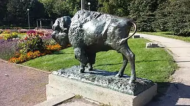 Bronze Bison Sculpture, Humboldt Park Formal Garden, Chicago.