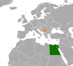 Map indicating locations of Egypt and Serbia
