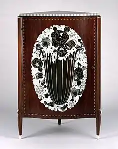 Corner Cabinet; by Emile-Jacques Ruhlmann; c.1923; kingwood (amaranth) veneer on mahogany, and ivory inlay; 126.7 x 80.6 x 59.7&nbsp;cm; Brooklyn Museum (New York City)