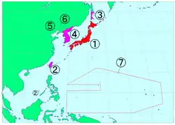 Empire of Japan, when being shown by its naichi (1) and gaichi (2–7)