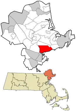 Location in Essex County and the state of Massachusetts.