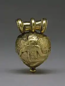 Bulla with Daedalus and Icarus; 5th century BC; gold; 1.6 × 1 × 1&nbsp;cm; Walters Art Museum (Baltimore)