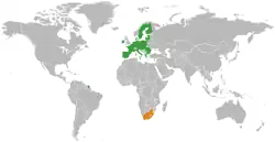 Map indicating locations of European Union and South Africa