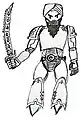 Depiction, in style of Ultra Marines from Space Marines of Warhammer 40,000.