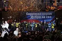Democratic Party officials celebrating Serbia recieving candidate status for European Union membership