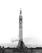 Juno 1 on the launch pad with the Explorer 3 satellite.