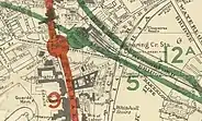 A map with green and red lines marking routes of proposed railways labelled "9", "5" and "12A".