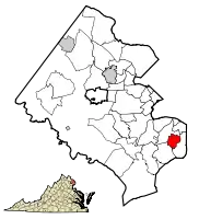 Location of Hybla Valley in Fairfax County, Virginia
